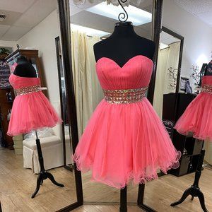 Coral, Short, Strapless, Tulle Dress